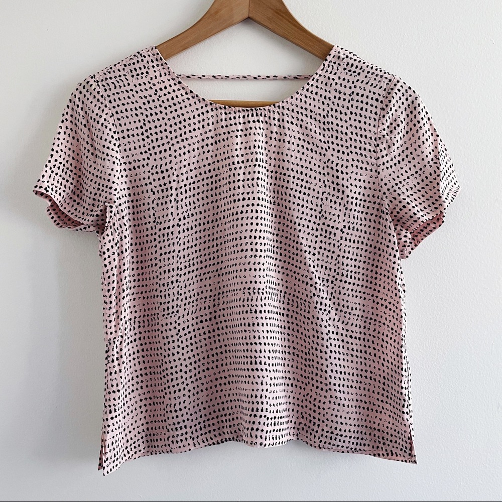 & Other Stories Pink Black Cropped Boxy Short Sleeve Blouse